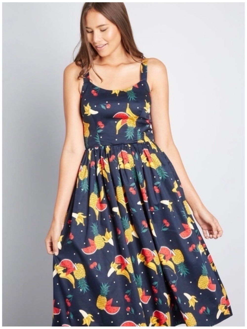 ModCloth x Collectif Navy Fruit Print A-Line Midi Dress